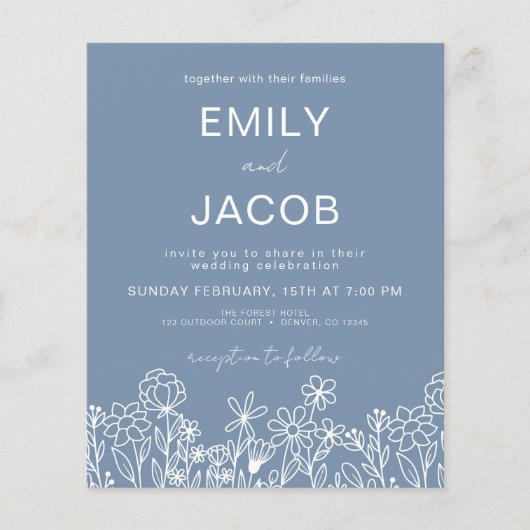 Budget Wildflower Dusty Blue Botanical Wedding (Voorkant)
