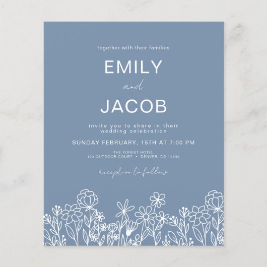 Budget Wildflower Dusty Blue Photo Wedding Flyer (Voorkant)