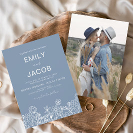 Budget Wildflower Dusty Blue Photo Wedding Flyer