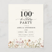 Budget Wildflower Floral 100e verjaardag uitnodigi Flyer (Voorkant)