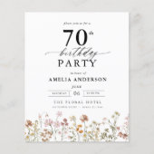 Budget Wildflower Floral 70e verjaardag uitnodigin (Voorkant)