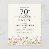 Budget Wildflower Floral 70e verjaardag uitnodigin Flyer (Voorkant)