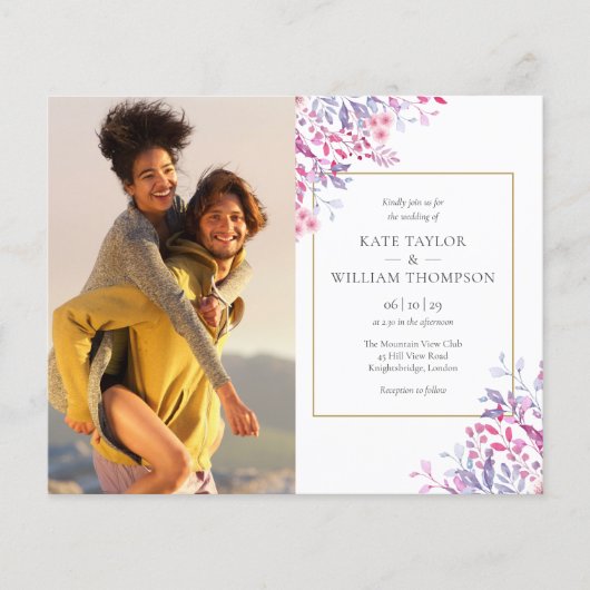 Budget Wildflower Floral Foto's Wedding Invitation (Voorkant)