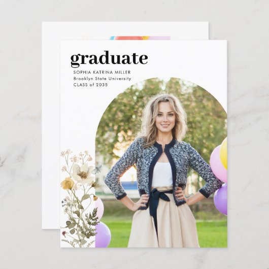 Budget Wildflower Foto Afstuderen Aankondiging (Voorkant / Achterkant)