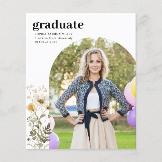 Budget Wildflower Foto Afstuderen Aankondiging (Voorkant)