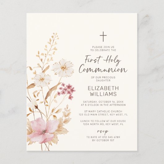 Budget Wildflower Garden Eerste communie Uitnodigi (Voorkant)