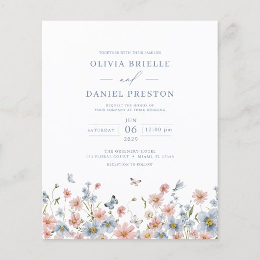 Budget Wildflower Garden Uitnodiging voor een brui Flyer (Voorkant)