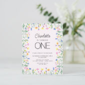 Budget Wildflower Girl's Eerste Verjaardag Uitnodi (Staand voorkant)