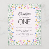 Budget Wildflower Girl's Eerste Verjaardag Uitnodi (Voorkant)