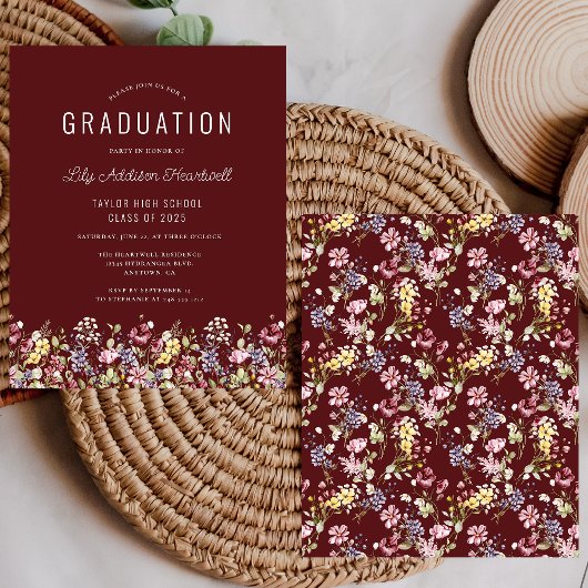 Budget Wildflower Pattern Bourgogne Afstudeerder P