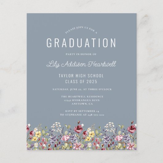 Budget Wildflower Pattern Dusty Blue Afstudeerder (Voorkant)