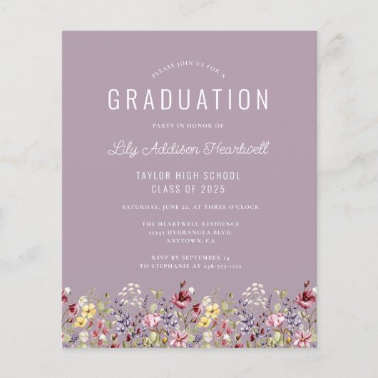 Budget Wildflower Pattern Mauve Afstudeerder Party (Voorkant)