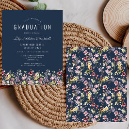 Budget Wildflower Pattern Navy Blue Afstudeerder P