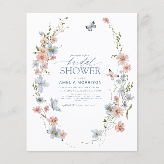 Budget Wildflower QR Code Bruids Douche Uitnodigin Flyer (Voorkant)