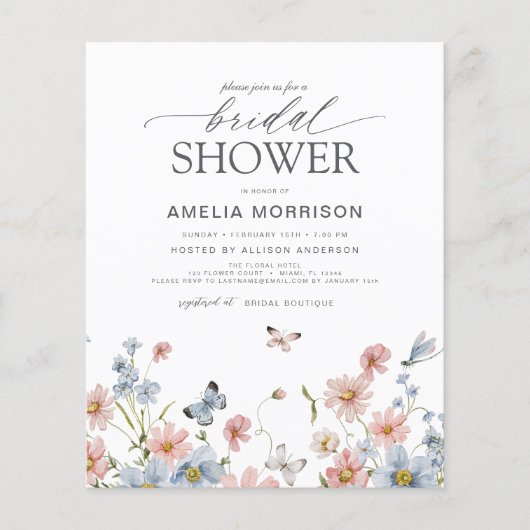 Budget Wildflower QR Code Bruids Douche Uitnodigin Flyer (Voorkant)