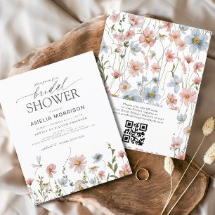 Budget Wildflower QR Code Bruids Douche Uitnodigin Flyer