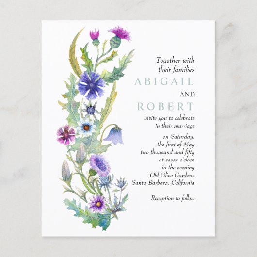 BUDGET Wildflower QR code bruiloft uitnodiging (Voorkant)