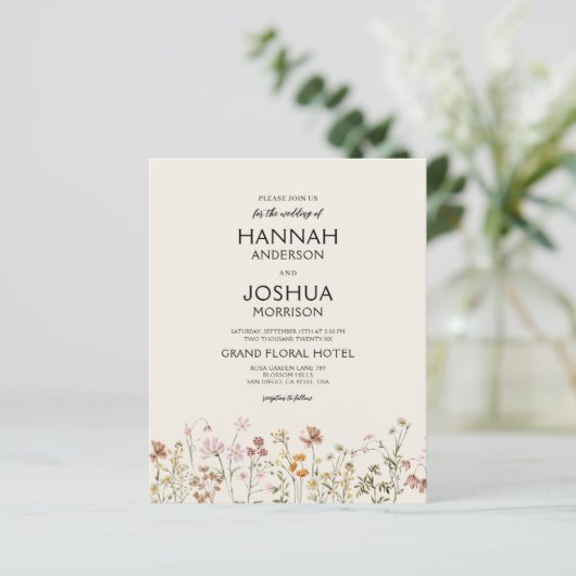 Budget Wildflower QR Code Huwelijksuitnodiging (Staand voorkant)