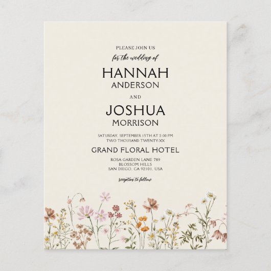 Budget Wildflower QR Code Huwelijksuitnodiging (Voorkant)