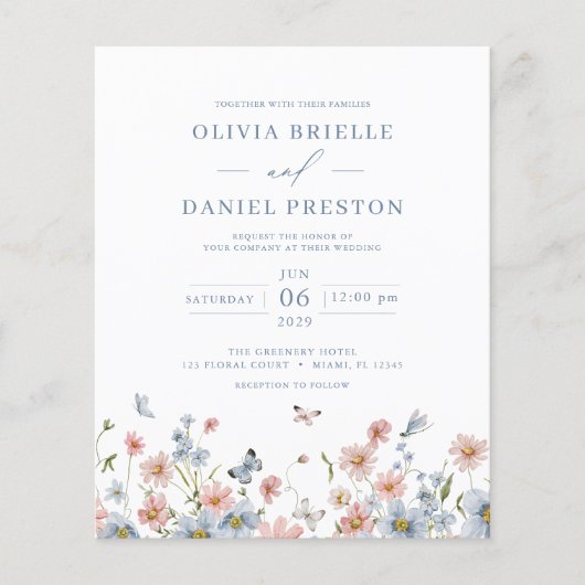 Budget Wildflower QR Code Huwelijksuitnodiging (Voorkant)