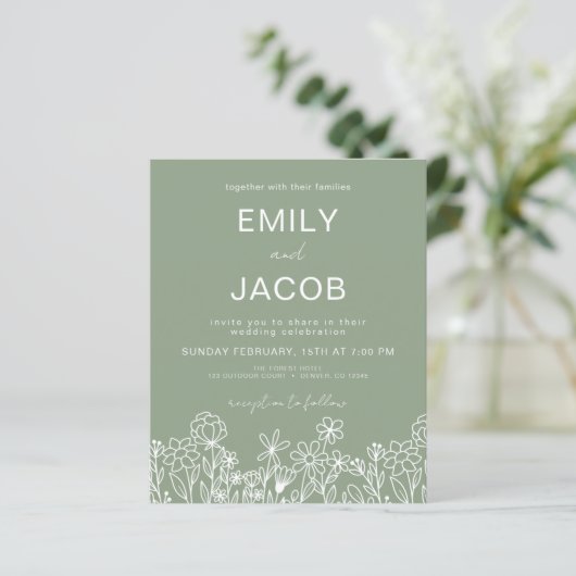 Budget Wildflower Sage Green Botanical Wedding (Staand voorkant)