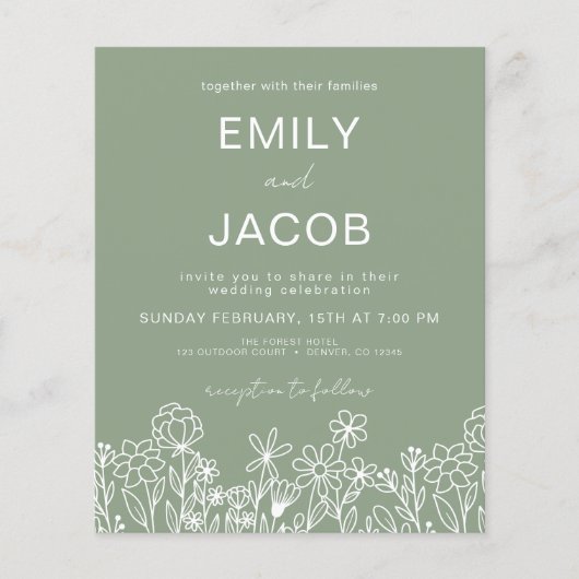 Budget Wildflower Sage Green Botanical Wedding (Voorkant)