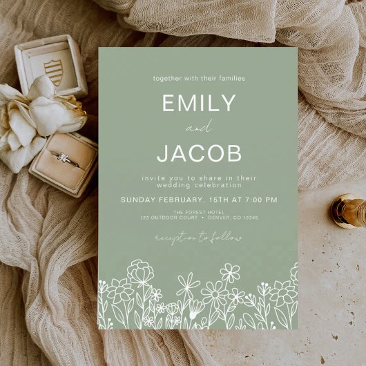 Budget Wildflower Sage Green Botanical Wedding Flyer