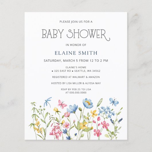 Budget Wildflower Spring Baby shower Invitation (Voorkant)