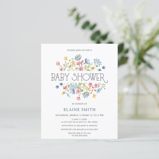 Budget Wildflower Spring Baby shower Invitation (Staand voorkant)