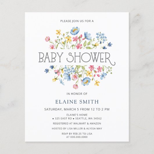 Budget Wildflower Spring Baby shower Invitation (Voorkant)