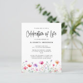 BUDGET Wildflower Viering van het Leven Uitnodigin (Staand voorkant)