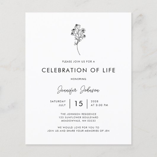 BUDGET Wildflower Viering van het Leven Uitnodigin Flyer (Voorkant)