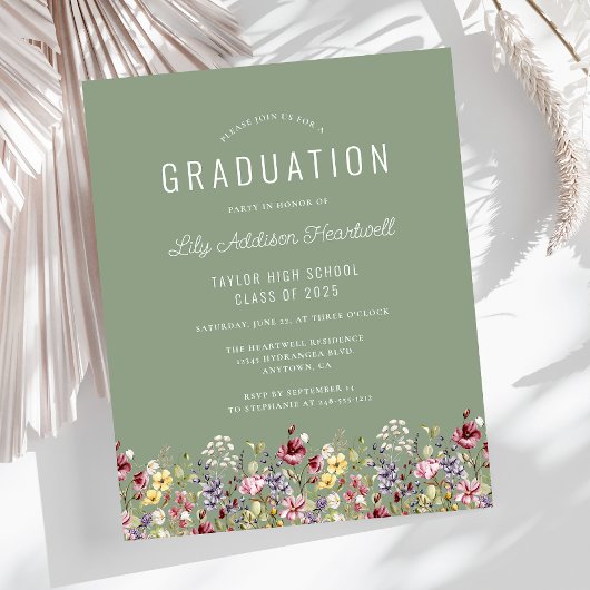 Budget Wildflowers Sage Green Graduation Party
