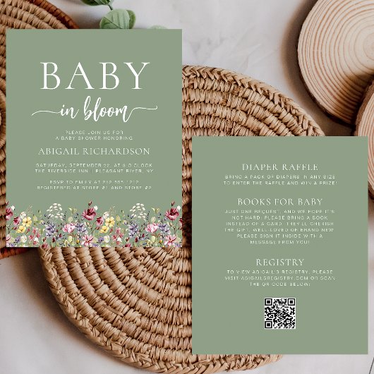 Budget Wildflowers Sage Green QR Code Baby shower