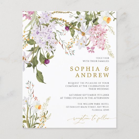 Budget Wilflower Wedding Uitnodiging (Voorkant)