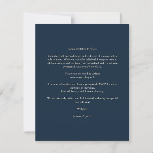 Budget Wimshical Script Navy Wedding 3 Foto's (Achterkant)
