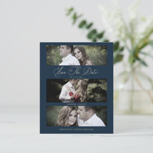 Budget Wimshical Script Navy Wedding 3 Foto's (Staand voorkant)