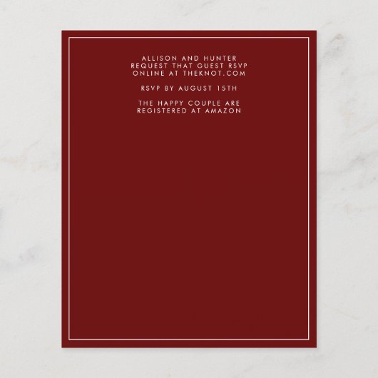 Budget Wine Wedding Invitation Flyer (Achterkant)