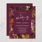 Budget Wineberry Floral QR Code Bruiloft uitnodigi (Voorkant / Achterkant)