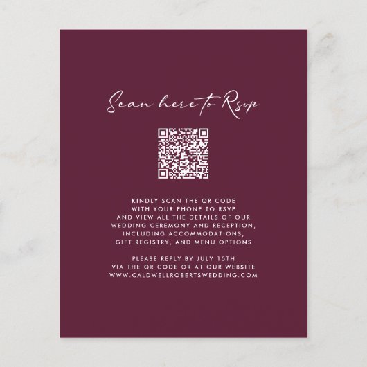 Budget Wineberry Floral QR Code Bruiloft uitnodigi (Achterkant)