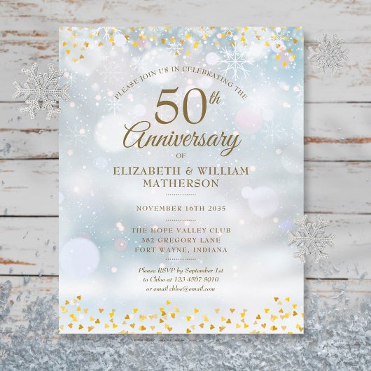 Budget Winter 50th Jubileum Gold Hearts Invite