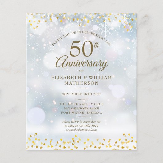 Budget Winter 50th Jubileum Gold Hearts Invite (Voorkant)