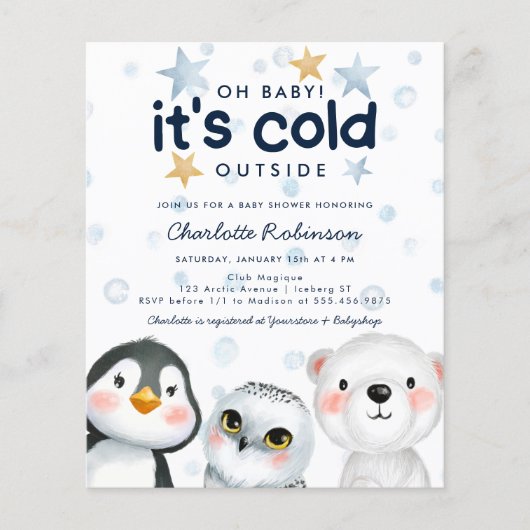 Budget Winter Arctic Animal Baby shower Invitation (Voorkant)