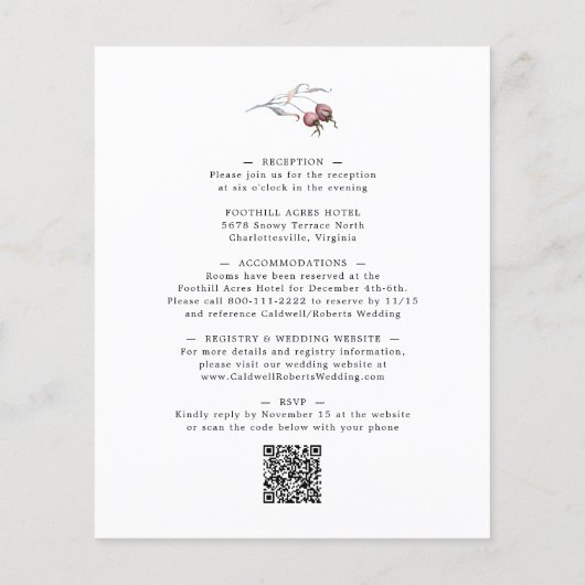 Budget Winter Berries QR Code Weddenschap (Achterkant)