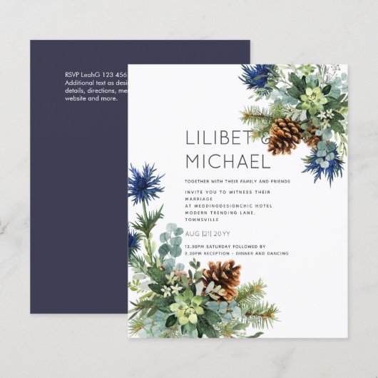 BUDGET Winter Blau Distel Trouwdag (Voorkant / Achterkant)