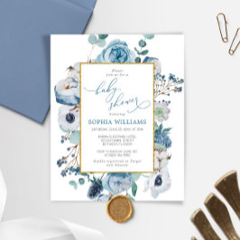 Budget Winter Blauw Roos Baby shower Uitnodiging