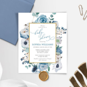 Budget Winter Blauw Roos Baby shower Uitnodiging