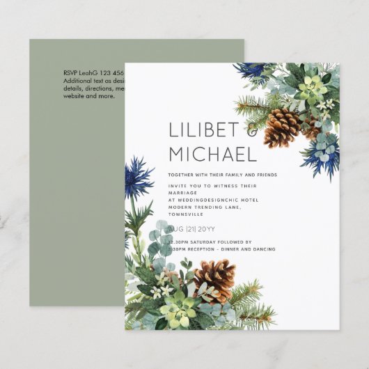 BUDGET Winter Blauwe Distel Bruiloft (Voorkant / Achterkant)