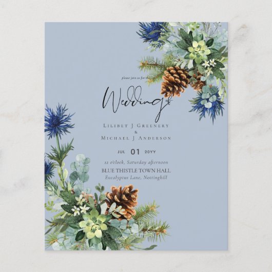 BUDGET Winter Blauwe Distel Bruiloft Flyer (Voorkant)
