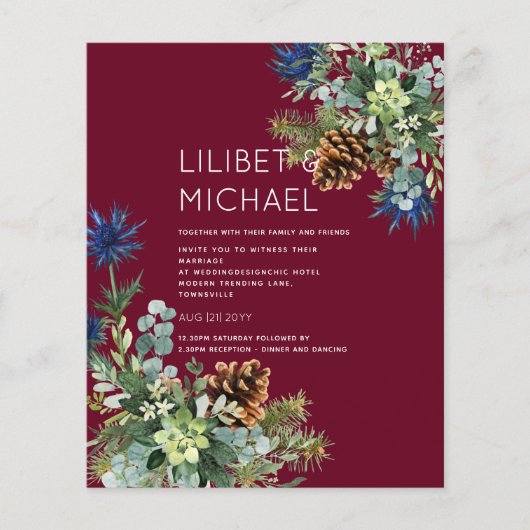 BUDGET Winter Blauwe Distel Bruiloft Flyer (Voorkant)